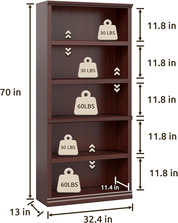 Bookshelf, Open Storage 70 Inch Tall 5 Shelf Bookcase, Floor Standing Bookshelves and Bookcases, Book case for Farmhouse Library Office Bedroom Kids, Mahogany - 5 Tier