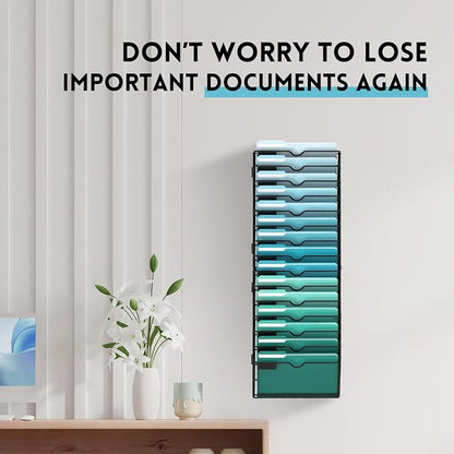 SUPEASY 15-Tier Wall File Organizer, Hanging Wall Files for Papers, Folders, Magazines, Clipboard, Wall Organizer for Office Home School Classroom, Black