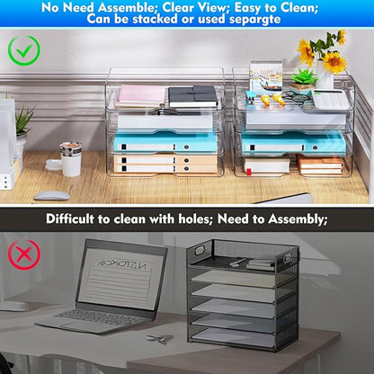 Paper Organizer Letter Tray, 4 Pack Acrylic Stackable Desk File Organizer,Versatile Clear Office Organizer for File Paper, Ipad, Letter, A4 Office File, Books, Notes, Etc