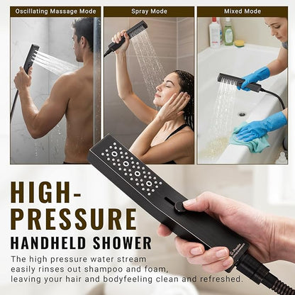 G-Promise All Metal 14 Inch Shower Head with Massage Mode Handheld, Rain Shower Head with Handheld Spray Combo, 3-Way Diverter with Pause Setting, 12 Inch Adjustable Extension Arm (Oil Rubbed Bronze)