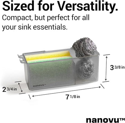 Nanohold Kitchen Sink Caddy for Flat Surfaces - Strong Hold Easy Install Kitchen Sink Organizer with Drainage Holes - Soap Sponge, Dishwashing Tools and Dish Brush Holder - Home Accessories by Nanovu