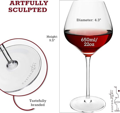 Gusto Nostro Crystal Wine Glasses Set of 6, 22 Oz Long Stem Modern Wine Glasses for White and Red Wine, Dishwasher Safe, Fancy, Elegant, Large and Tall Wine Glass for Wedding Christmas Anniversary