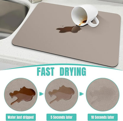 WISELIFE Coffee Mat Super Absorbent Dish Drying Mat Coffee Bar Accessories Match with Machine Large Drying Mats for Kitchen Counter 18" W x 32" L, Khaki