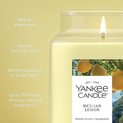 Yankee Candle Sicilian Lemon, Scented Candle, 22oz Large Jar with up to 150 Hour Burn Time, Giftable, Holidays