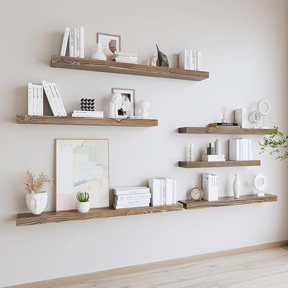 Walnut Floating Shelves 60 Inch Long 8-in Deep Set of 2, High End Real Solid Wood Floating Shelves for Wall,Suitable for Kitchen and Coffee Bar, with Sturdy Hidden Bracket