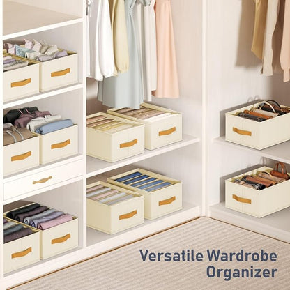 DIMJ Wardrobe Clothes Organizer - Foldable Closet Drawer Organizer Dividers for Jeans, Pants, Sweater, T Shirt, Storage Bins with Handles for Shelf