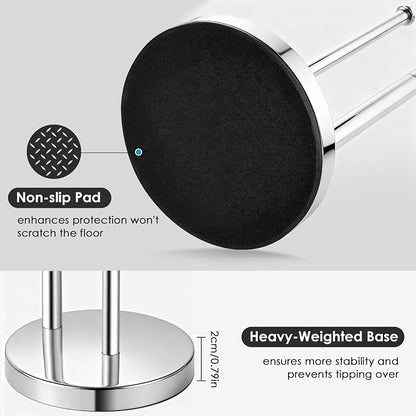 Toilet Paper Holder Stand, Bathroom Toilet Paper Stand with Large Reserve, Non Tipping Weighted Free Standing Toilet Paper Holder, Rustproof & Anti-Corrosion Chrome Toilet Paper Holder Free Standing