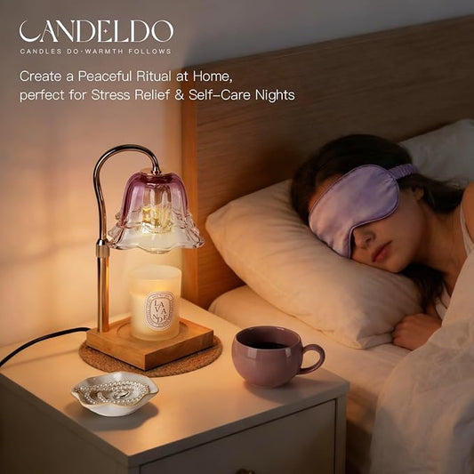 Candeldo Relaxing Birthday Gifts for Women: Purple Flower Candle Warmer Lamp with Scented Candles Mothers Day Gift Set for Mom Dimmable Wax Warmer with Timer