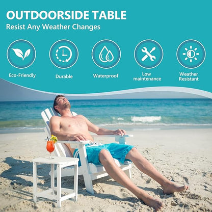 Plawdlik Hdpe Outdoor Adirondack Side Table, Wooden Textured, Set for Patio, Garden, Porch, Pool Composite Patio, Backyard, Bathroom and Indoor, Maintenance & Weather Resistant (White)