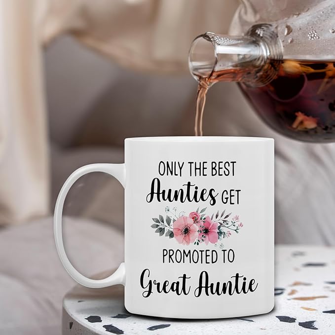 QASHWEY Great Auntie Gifts Mug, Great Auntie to Be Gift Coffee Mug, Pregnancy Announcement Gifts for Aunties New GreatAuntie, the Best Aunties Get Promoted to GreatAuntie CoffeeCup Ceramic 11oz