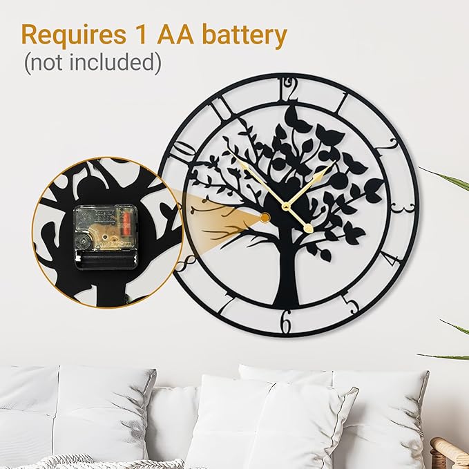Blorple 30inch/76cm Extra Large Tree of Life Wall Clocks for Living Room Decor,Bedroom,Battery Operated,Metal,Decorative,Analog,Silent,Non Ticking Wall Clock,Room Wall Decor (Tree of Life, 30 inches)