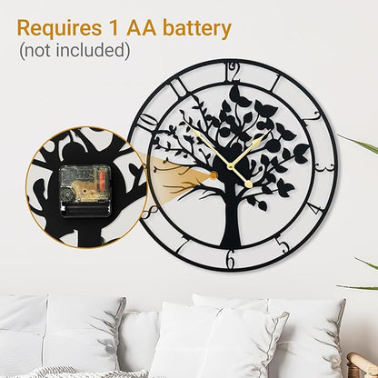 Blorple 30inch/76cm Extra Large Tree of Life Wall Clocks for Living Room Decor,Bedroom,Battery Operated,Metal,Decorative,Analog,Silent,Non Ticking Wall Clock,Room Wall Decor (Tree of Life, 30 inches)