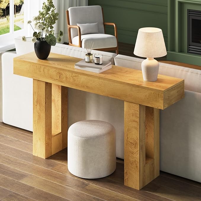FURSUN 63 Inch Long Console Table with Storage, Narrow Wooden Sofa Table Behind Couch, Farmhouse Entryway Hallway Table for Living Room, Natural Oak