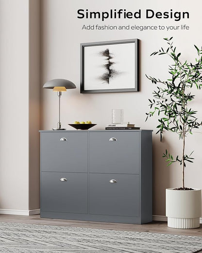 MIRROTOWEL Shoe Cabinet,Hidden Slim Narrow Shoe Rack Cabinet with 4 Drawers for Entryway, Foyer,Hallway,Bedroom,Grey