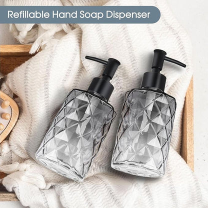 Topsky Glass Soap Dispenser with Plastic Pump, 330ml Liquid Hand Soap Dispenser, Rustproof Pump for Kitchen & Bathroom, Great for Lotions, Essential Oil, Liquid Soaps,Gradient Black