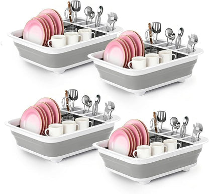4 Pack Collapsible Dish Drying Rack Portable Dish Rack for Kitchen RV Campers Travel Trailer - Space Saving Kitchen Storage Tray, Send Goods from Local Warehouse