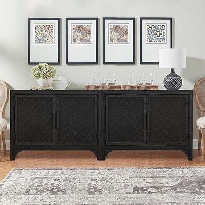 HMFULE 40" Sideboard Cabinet 2-Doors Solid Wood, Retro Buffet Cabinet with Storage Adjustable Shelf, Console Table Accent for Hallway, Living Room, Dining Room, Kitchen, Entry Way (Black)