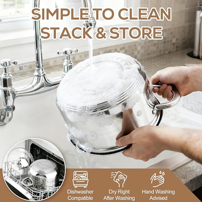 Stainless Steel Cookware Set - 8 Pieces Pots and Pans Nonstick Pot and Pan Set Includes 4 Pots and 4 Visible Lids, with Stay Cooling Handle, Induction & Oven Safe