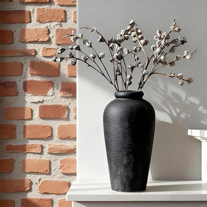 NEBRYX Large Ceramic Vase, 11 inch Minimalist Vase for Home Decor, Handmade Farmhouse Flower Vase for Table Centerpiece, Wedding, Living Room, Kitchen Decoration, Shelf Decor (Black)
