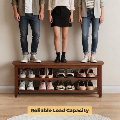 Wood Shoe Bench for Entryway,Bench with Shoe Rack,Storage Shoe Organizer for Hallway,Living Room,Bedroom (Brown, 39.37''W×11.81‘’D×17.71‘’H)