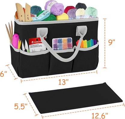 ZKOO Art Supply Storage Organizer Caddy, Craft Tote Bags With Pockets for Scrapbook Organization and Storage Supplies, Portable Office Organizer (Black, Small)