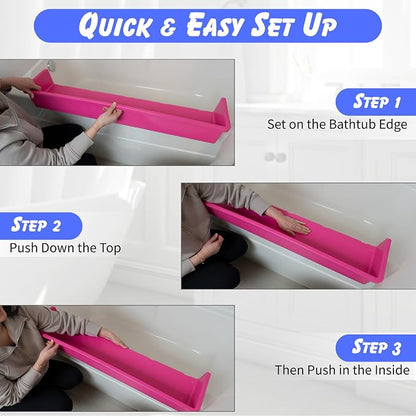 Tub Topper® Bathtub Splash Guard & Bath Shelf for Kids – Toddler Bath Tray, Bath Toys Storage & Ledge Organizer – Splash Guard for Bathtub with Suction Cups – Kids Bathroom Accessories (Pink)