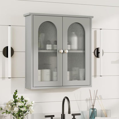 Bathroom Wall Cabinet,Medicine Cabinets Wall Mounted with Arched,Bathroom Medicine Cabinet Over Toilet,Surface Mount Medicine Cabinet for Laundry Room,Kitchen,Grey Storage Cabinet 22x23