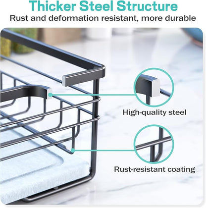 VABNEER Dish Drying Rack with Stone Drying Mat, Quick-Drying/Stainless/Super Sturdy/Space-Saving, Dish Strainers for Kitchen Counter, Escurridor de Trastes para Cocina (Black)