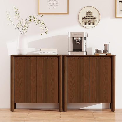 Buffet Cabinet with Storage, Accent Sideboard Cabinet with Adjustable Shelves, Solid Wood Freestanding Storage Cabinet for Living Room Dining Room Entry Kitchen, Walnut