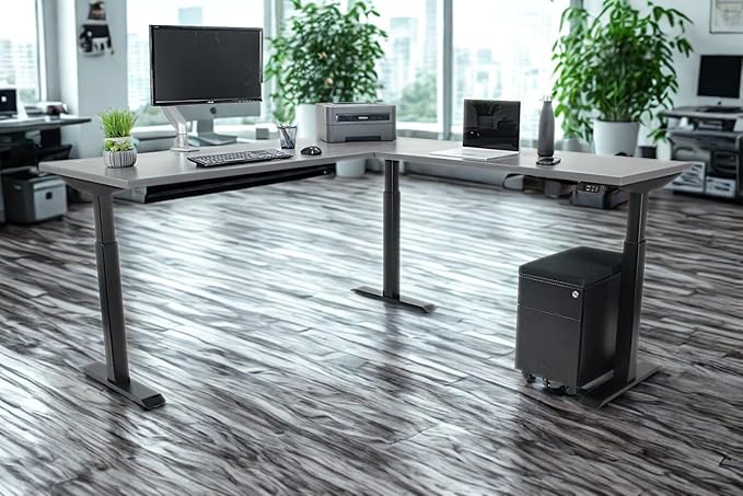Lift It, Electric Sit Stand Adjustable Height 72"x24" I 48"x24" L-Shape Office Desk for Office or Home, Dual Motor, 4 Memory Digital Control with USB Charging, Charcoal Pattern Top and Black Frame