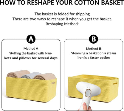 MiniArk Large Storage Baskets for Shelves, Closet Organizers Bins for Clothes Blanket Towels, Baby Nursery, Toy Baskets Box, Woven Rope Baskets, 17 x 13 x 7.5”, 2 Packs Yellow