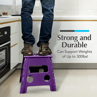 Handy Laundry Folding Lightweight Step Stool - Sturdy Enough to Support Adults - Opens Easy with One Flip - Great for Kitchen, Bathroom or Bedroom (White - 13 Inch)