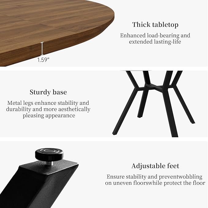 Extendable Round Dining Table Set for 6 People, 43.3"-59.1" Extendable Kitchen Table with 6 Upholstered Chairs, Space Saving for Kitchen Dining Room (Walnut Table+6 Brown Chairs)