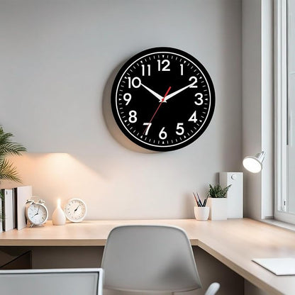 DAXSMY Wall Clock Black Battery Operated 10 Inch Simpel Silent Non Ticking Analog Decorative for Kitchen Bathroom Bedroom Office Living Room School Classroom(Black)