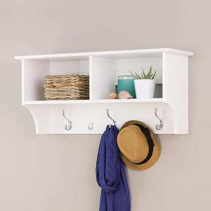 Prepac 36" Contemporary Wall Mounted Coat Rack, Coat Hooks Wall Mount with 2 Shelves, Ideal for Hallway or Entryway Hanging Solution, 11.5"D x 36"W x 16.5"H, White