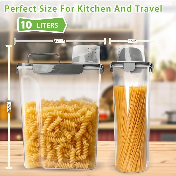 Viretec Rice Storage Container, 15 to 20lb Dry Food Airtight Dispenser, Pet Dog Cat Food Canister, BPA Free Clear Plastic Kitchen and Pantry Organization Bin for Oatmeal, Cereal, Pasta, Flour Grey