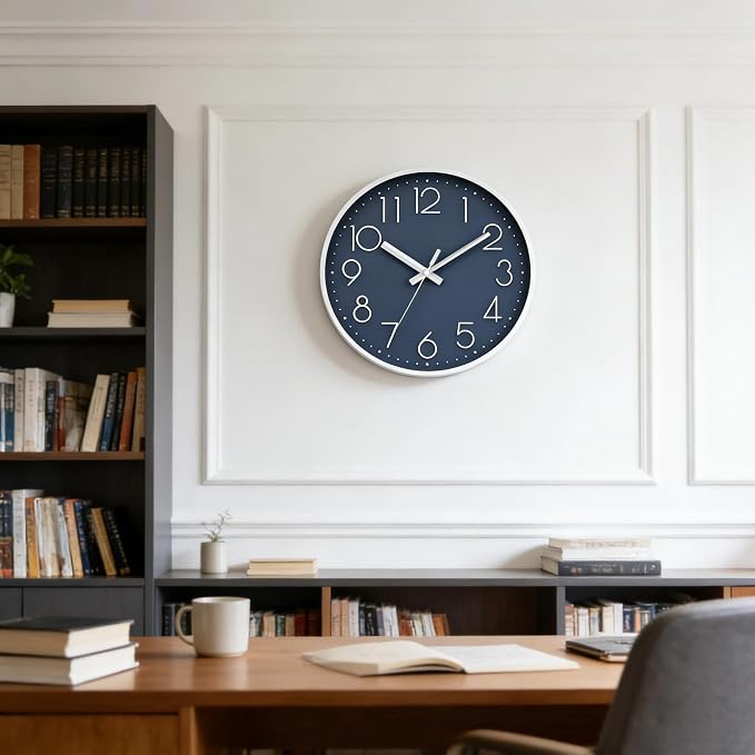 DAXSMY Wall Clock - 12 Inch Silent Non-Ticking Modern 3D Wall Clocks Battery Operated - Decorative Clock for Kitchen, Home Office, Bathroom, Bedroom, Living Room(Azure Blue)