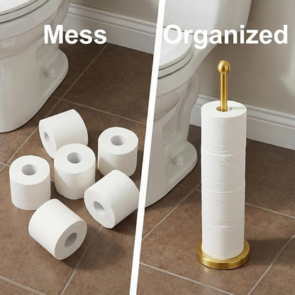 Songtec Gold Toilet Paper Holder Stand with Reserve, Floor Standing Tisse Roll Holder for 4 Rolls, Compact Design Bathroom Toilet Paper Storage - Gold