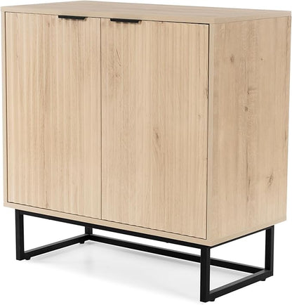 Fluted Storage Cabinet Sideboard Buffet Cabinet, Modern Accent Cabinets with Adjustable Shelves, Wooden Credenza, Console Table Entryway Cabinets for Living Dining Room, Light Oak