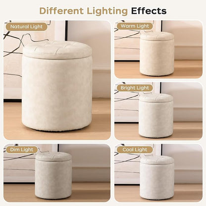 oakvivo Faux Leather Round Ottoman with Storage 12.6" W x 14.17" H & 14.76" W x 17.32" H Set of 2, Small Boucle Coffee Table Footstool with Removable Lid for Living Room, Bedroom, Beige