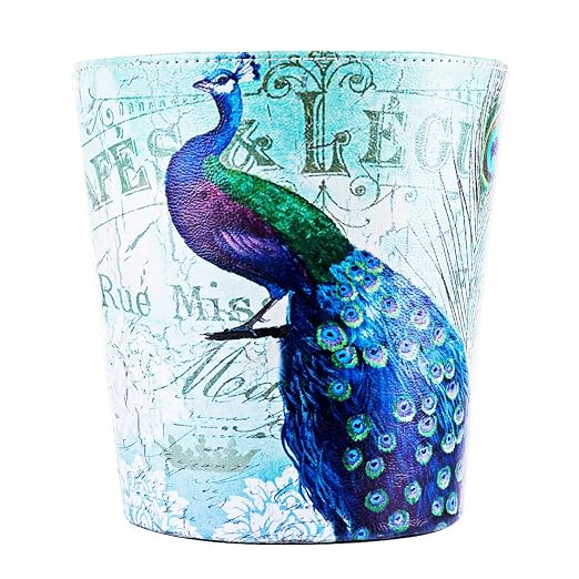 10L Retro Style Kitchen Trash Can Bedroom Trash Bin Wastebasket for Bathroom Office Living Room (Peacock)