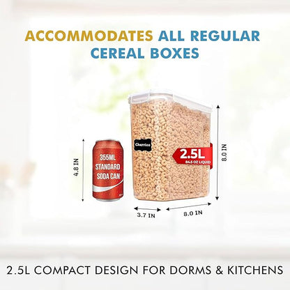 Shazo 2 Pack (15.4 Oz Cereal Capacity) Small Airtight Cereal Containers Storage with Lids, Perfect Space Saving BPA-Free Plastic Container, Pantry Organization and Canister for Rice, Sugar & Flour