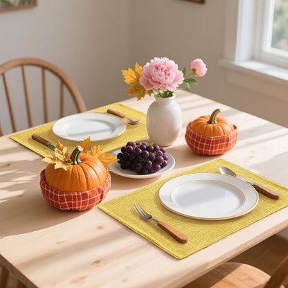 Homaxy Cloths Placemats for Dining Table Set of 4, Heat Resistant Washable Cotton Linen Blend Table Mats, Place Mats for Indoor Outdoor Party Kitchen Decoration, 13" x 19", Mustard Yellow