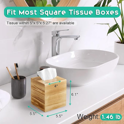 ALELION Tissue Box Cover Square - Wooden Tissue Box Holder for Tabletop Night Stands Bathroom Office - Decorative Brown Facial Cube Tissue Box Cover