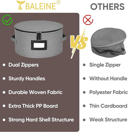 BALEINE China Storage Containers, Sturdy Quilted Wine Glass Storage, Plate Organizer with Carry Handles, Moving Boxes for Dishes, Cups, Mugs and Stemware (Plate, Hard Shell Grey)