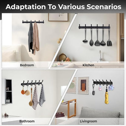 Dntorx Coat Rack Wall Mount, 2 Pack Coat Hooks Hanger Wall Double Hook Rack Rail Towel Hat Rack Entryway Bathroom Hanger Organizer for Robes, Clothes, Bags, Hat(Black)