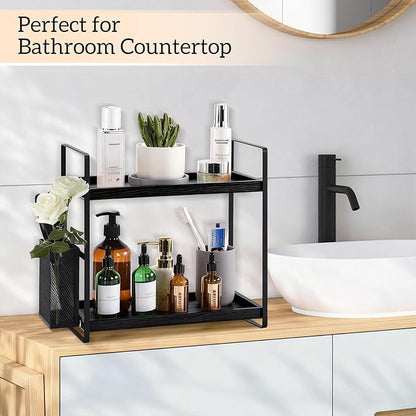 LEMIKKLE Coffee Station Organizer for Counter, Coffee Pods Holder Storage, Wooden Kitchen Counter Shelf, Coffee (Coffee Rack-BLACK)