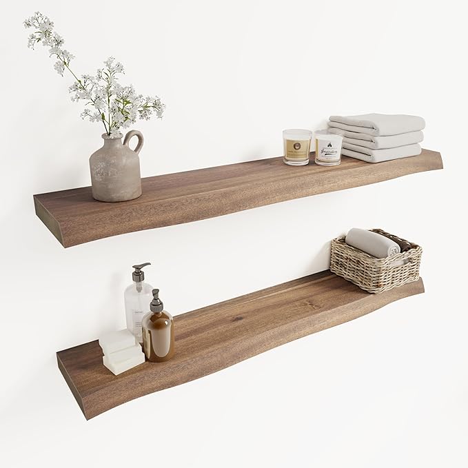 Howizz 36" Acacia Live Edge Floating Shelves Set of 2 - Wall Mounted Wooden Shelf for Stylish Home Décor - Dark Walnut Color 36x7.5x1.5 Inches