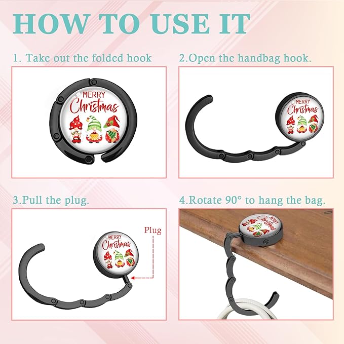 Funny Gnome Foldable Purse Hook Gifts, Merry Christmas Handbag Hanger, Women's Bag Hanger Holder, Round Purse Table Hook, Christmas Birthday Gifts for Women Colleague Friend Office Worker