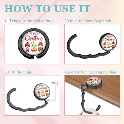 Funny Gnome Foldable Purse Hook Gifts, Merry Christmas Handbag Hanger, Women's Bag Hanger Holder, Round Purse Table Hook, Christmas Birthday Gifts for Women Colleague Friend Office Worker